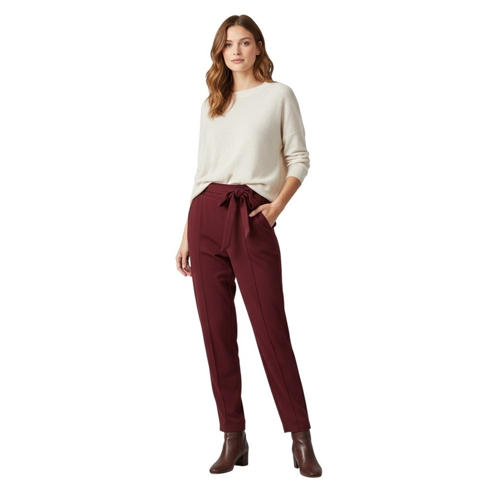 Women's Burgundy Tie-Waist Pants
